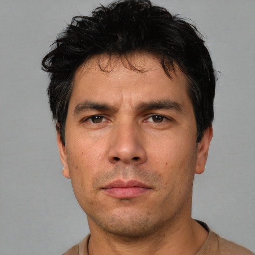 Neutral white adult male with short  brown hair and brown eyes