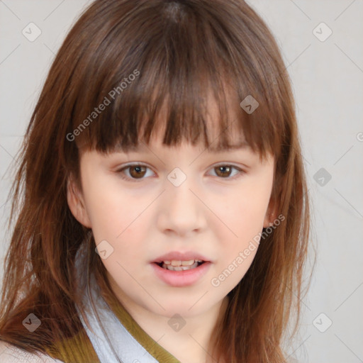 Neutral white child female with medium  brown hair and brown eyes