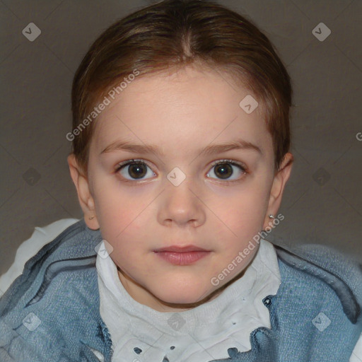 Neutral white child female with short  brown hair and brown eyes