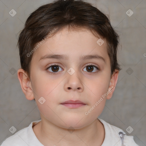 Neutral white child female with short  brown hair and brown eyes