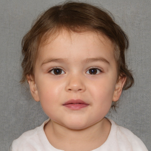 Neutral white child female with medium  brown hair and brown eyes