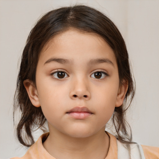 Neutral white child female with medium  brown hair and brown eyes