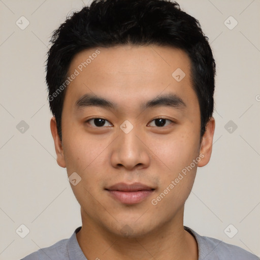 Neutral asian young-adult male with short  black hair and brown eyes