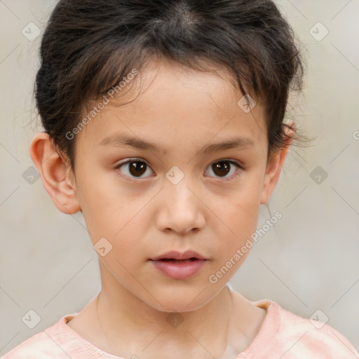 Neutral white child female with short  brown hair and brown eyes