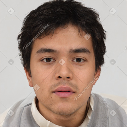 Neutral asian young-adult male with short  brown hair and brown eyes