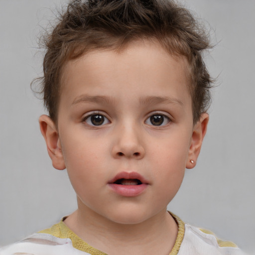 Neutral white child male with short  brown hair and brown eyes