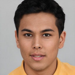 Neutral asian young-adult male with short  brown hair and brown eyes