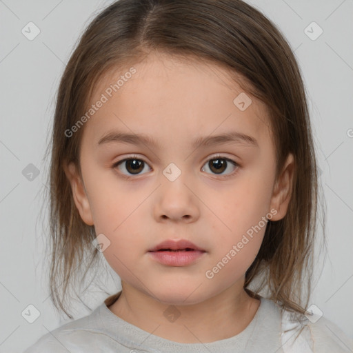 Neutral white child female with medium  brown hair and brown eyes