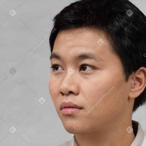 Neutral asian young-adult male with short  black hair and brown eyes