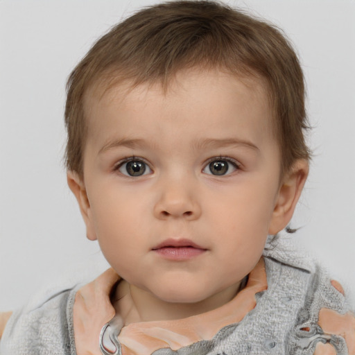 Neutral white child female with short  brown hair and brown eyes