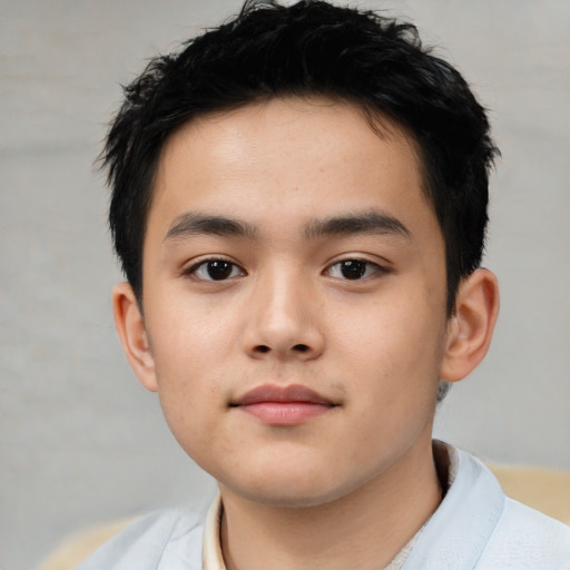 Neutral asian child male with short  brown hair and brown eyes