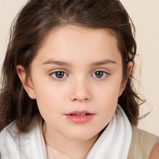 Neutral white child female with medium  brown hair and brown eyes