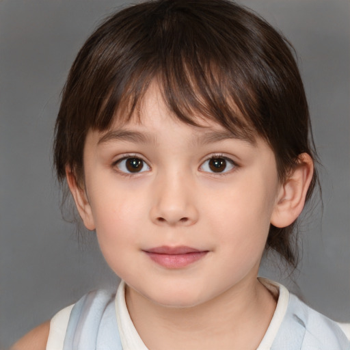 Neutral white child female with medium  brown hair and brown eyes