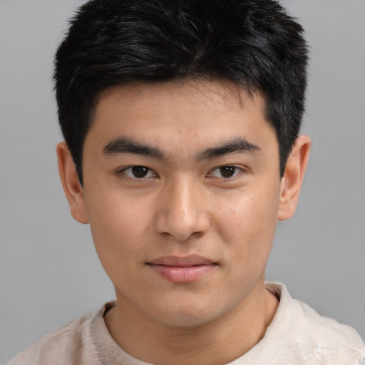 Neutral asian young-adult male with short  brown hair and brown eyes