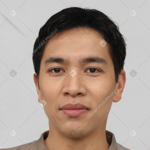 Neutral asian young-adult male with short  black hair and brown eyes