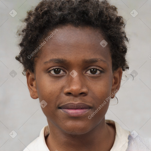 Neutral black young-adult female with short  brown hair and brown eyes