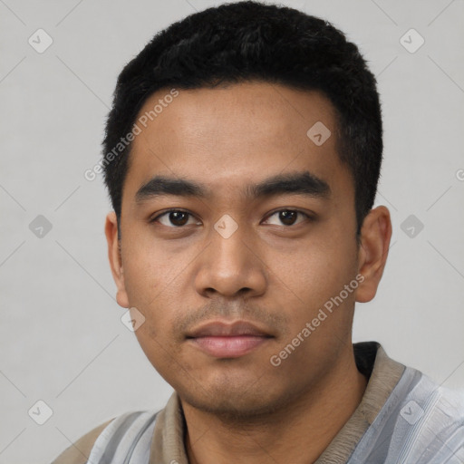 Neutral asian young-adult male with short  black hair and brown eyes