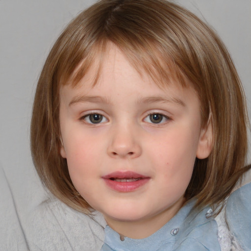 Neutral white child female with medium  brown hair and grey eyes