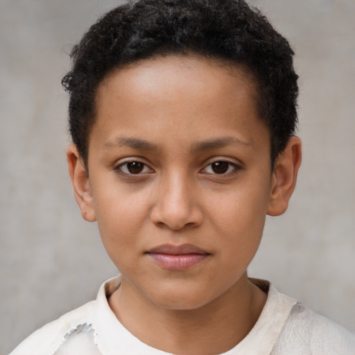 Neutral latino child female with short  brown hair and brown eyes