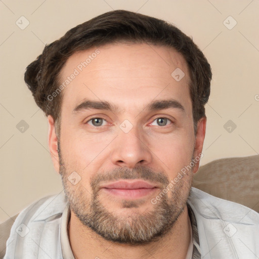 Neutral white adult male with short  brown hair and brown eyes