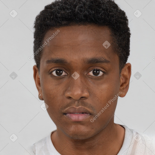 Neutral black young-adult male with short  brown hair and brown eyes