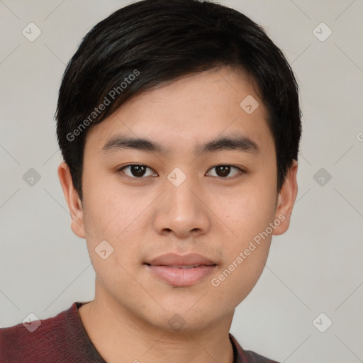 Neutral asian young-adult male with short  black hair and brown eyes