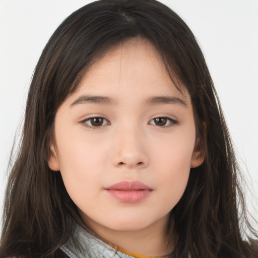 Neutral asian young-adult female with long  brown hair and brown eyes