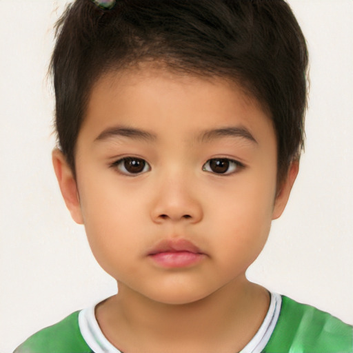 Neutral asian child female with short  brown hair and brown eyes