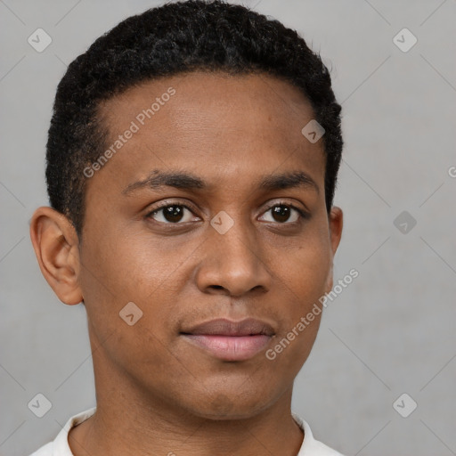 Neutral black young-adult male with short  brown hair and brown eyes