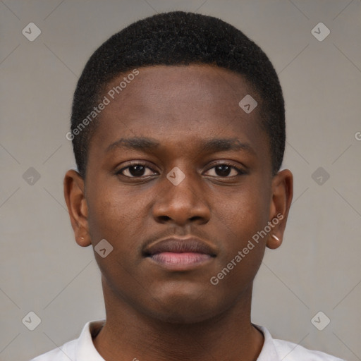 Neutral black young-adult male with short  brown hair and brown eyes