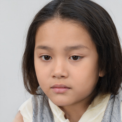 Neutral white child female with medium  brown hair and brown eyes