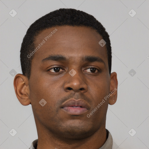 Neutral black young-adult male with short  brown hair and brown eyes