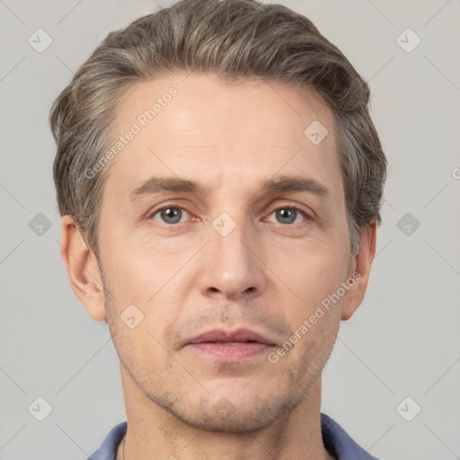 Neutral white adult male with short  brown hair and brown eyes