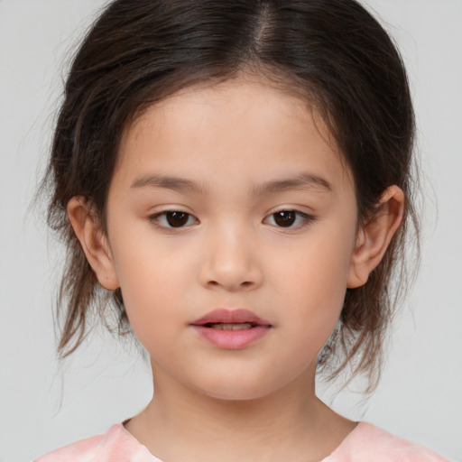 Neutral white child female with medium  brown hair and brown eyes