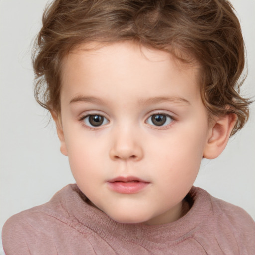 Neutral white child female with short  brown hair and grey eyes