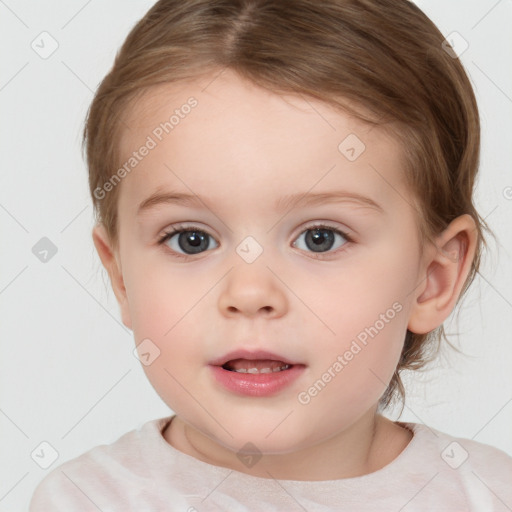 Neutral white child female with medium  brown hair and brown eyes