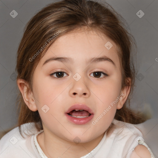 Neutral white child female with medium  brown hair and brown eyes