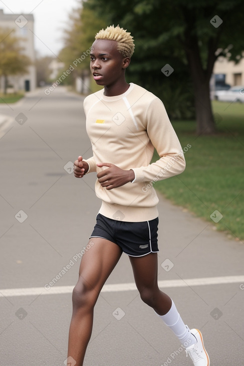 Togolese young adult male with  blonde hair