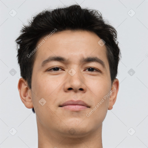Neutral asian young-adult male with short  brown hair and brown eyes