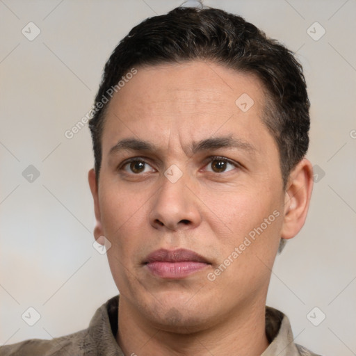 Neutral white adult male with short  brown hair and brown eyes