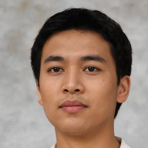 Neutral asian young-adult male with short  black hair and brown eyes