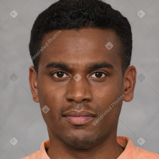 Neutral black young-adult male with short  brown hair and brown eyes