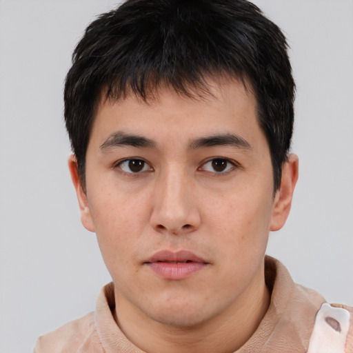 Neutral asian young-adult male with short  brown hair and brown eyes