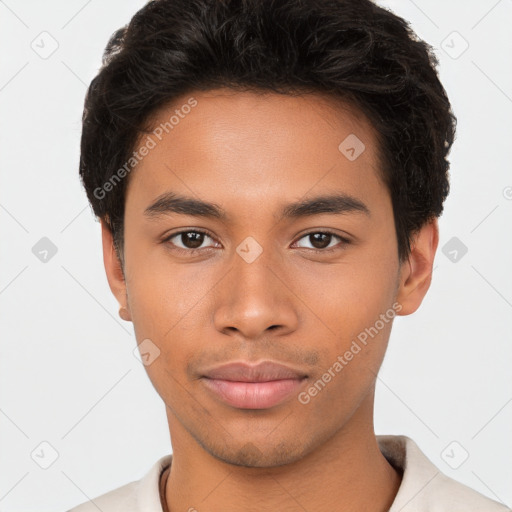 Neutral latino young-adult male with short  brown hair and brown eyes