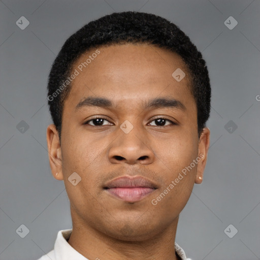 Neutral latino young-adult male with short  brown hair and brown eyes