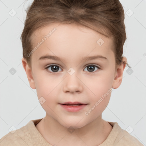 Neutral white child female with short  brown hair and brown eyes