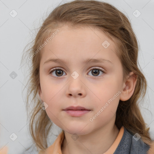 Neutral white child female with medium  brown hair and brown eyes