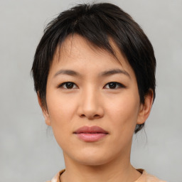 Neutral asian young-adult female with medium  brown hair and brown eyes