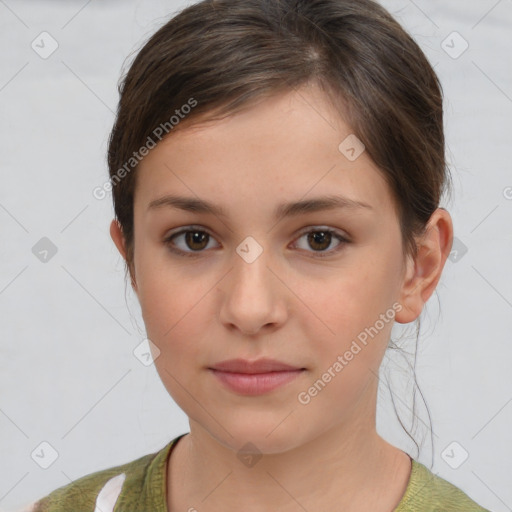 Neutral white young-adult female with short  brown hair and brown eyes