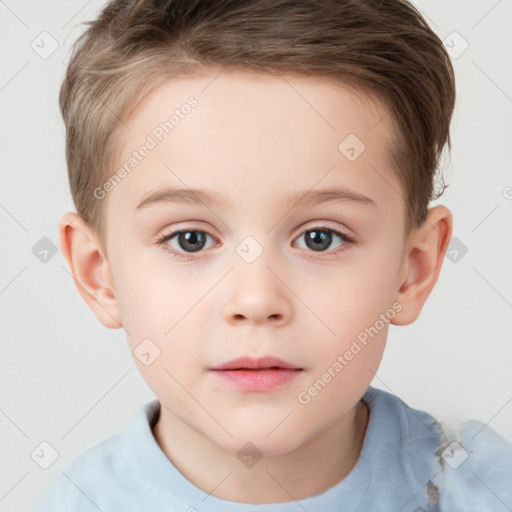 Neutral white child female with short  brown hair and brown eyes